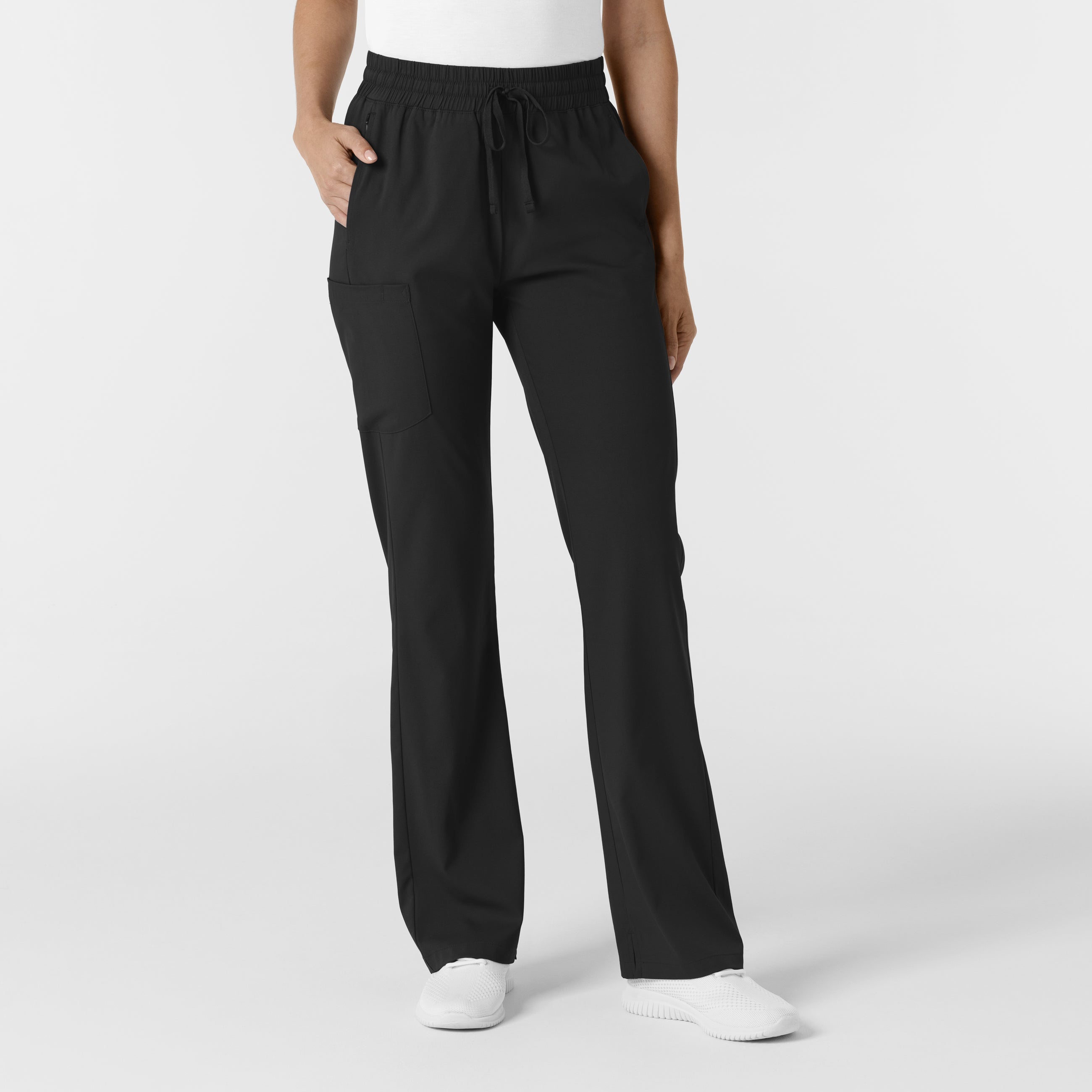 Black WonderWink 5251 scrub pants worn by a person on a white background