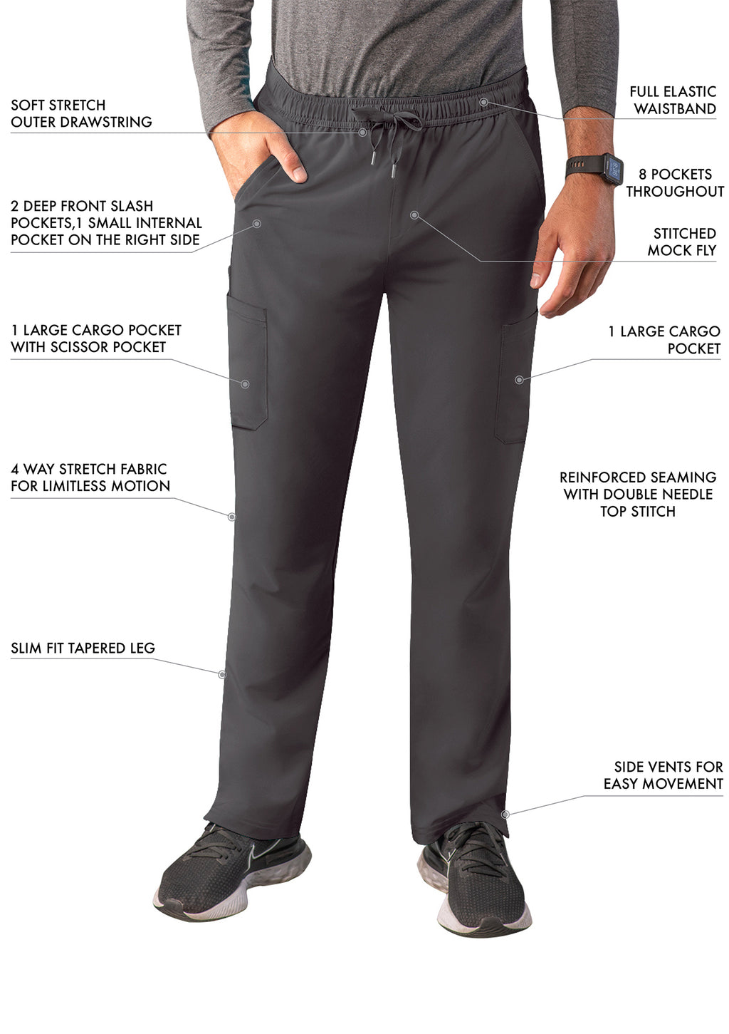 Adar Addition Men's Slim Leg Cargo Drawstring Pant